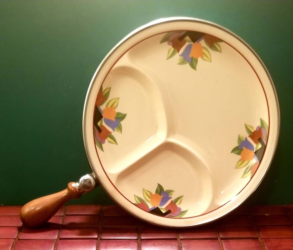 Vintage 1930s Child's 3 Compartment Warming Dish With Floral Pattern Farberware